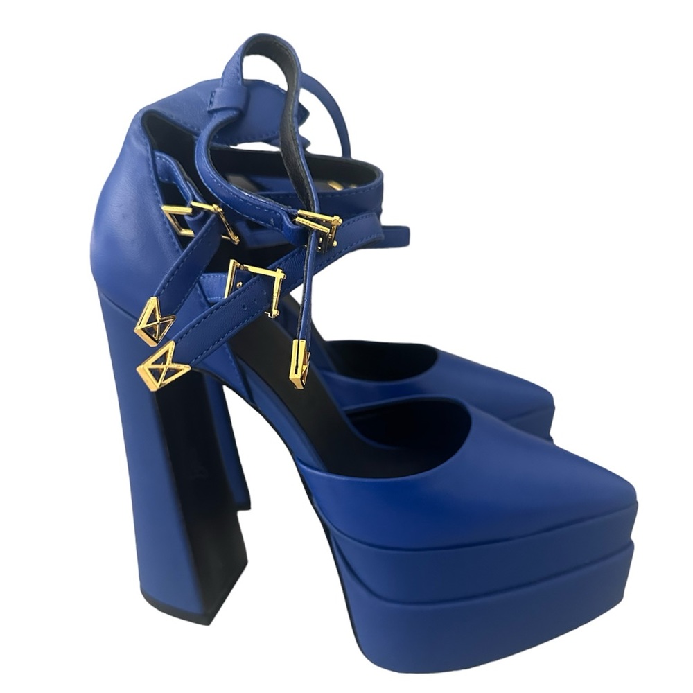 VERSACE D'orsay Leather Platform Strappy Pumps - Picture 2 of 6